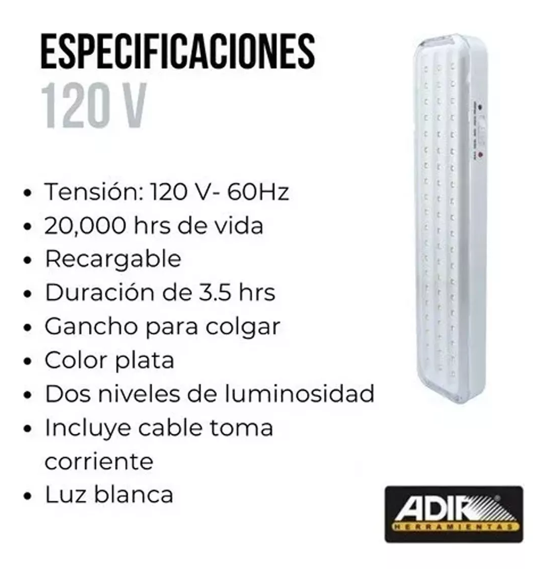 Foto 5 pulgar | Lámpara de Emergencia Adir Recargable Extraplana 60 Leds