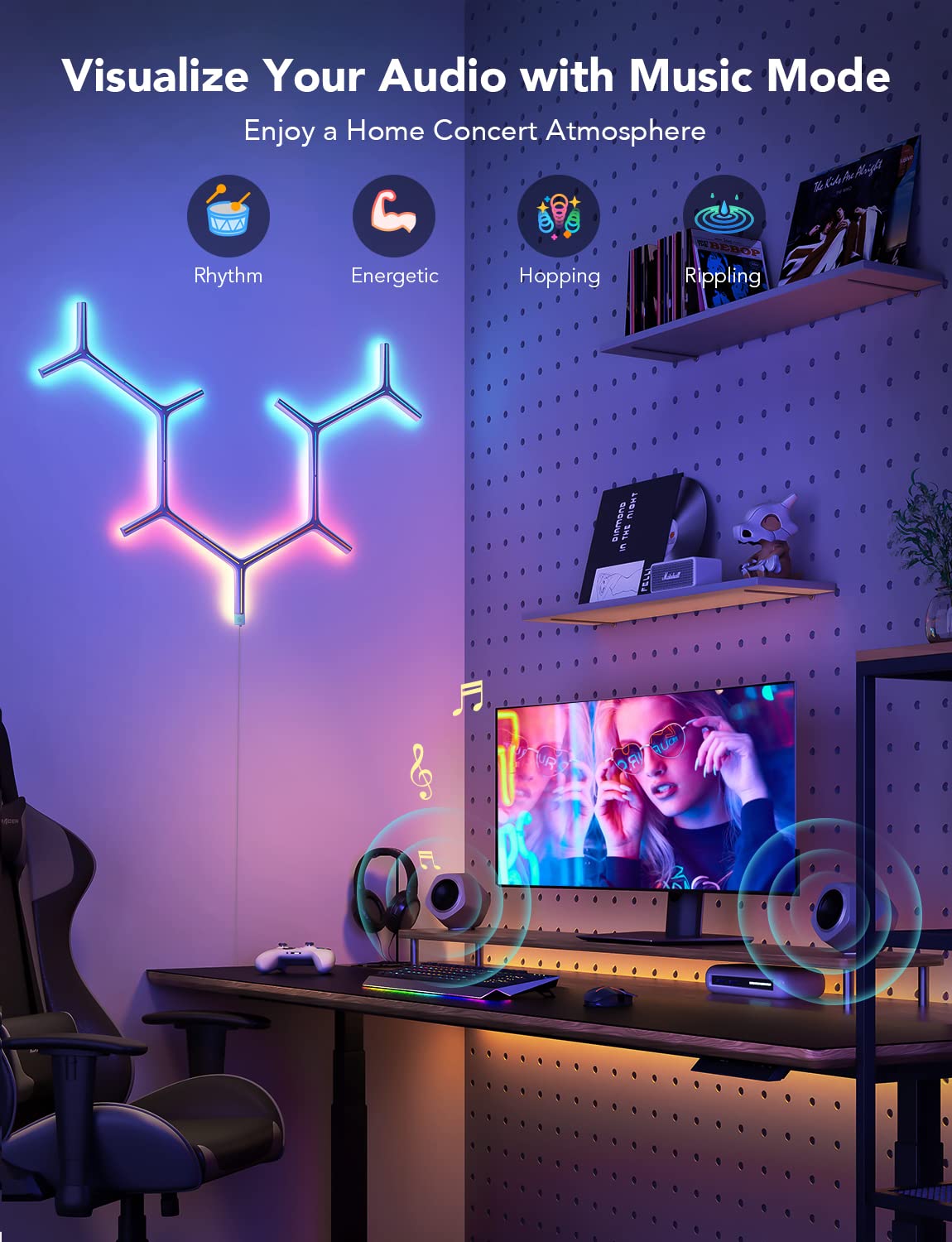 Foto 5 | Paquete De 7 Luces Led Para Juegos Govee Glide Y Rgbic Smart Wi-fi - Venta Internacional.