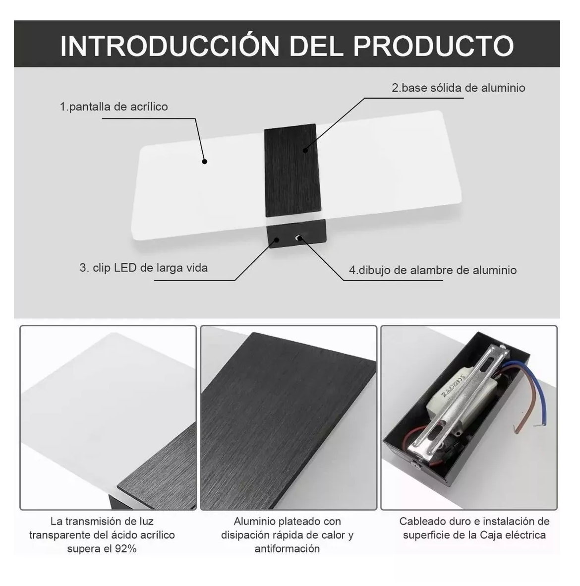 Foto 4 pulgar | Lámpara de Pared Led para Dormitorio con Cable 8 W