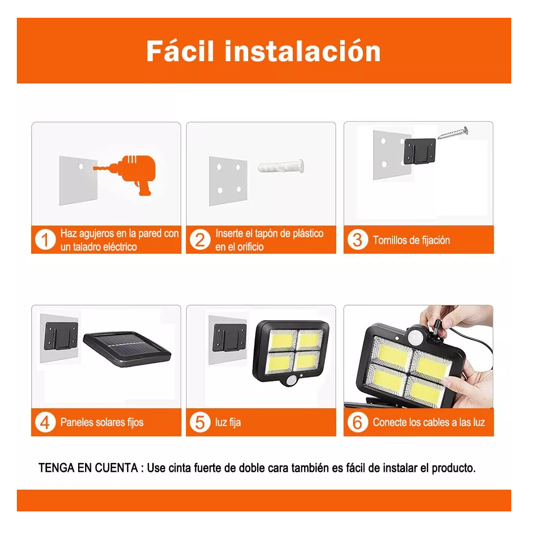 Foto 2 | Lámpara Solar Para Pared Recargable Con Sensor 128cob 3 Modos + Remoto Negro