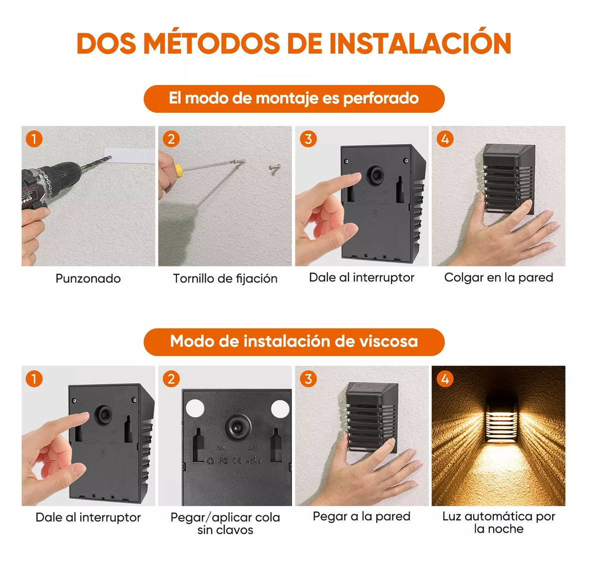 Foto 6 pulgar | Lámpara Solar De Pared Led Exterior Con Sensor Cálida 2 Piezas Negro