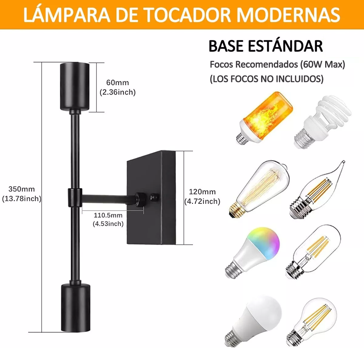 Foto 2 | Lámpara De Pared Moderno Mediados De Siglo, Tocador Y Baño, Eo Safe Imports Esi-15557 Negro