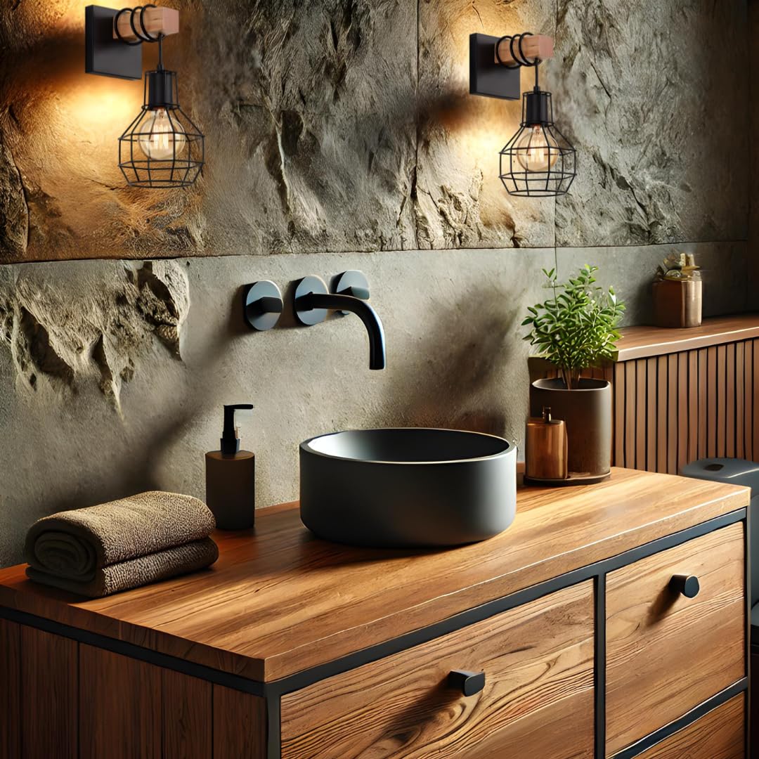 Foto 6 pulgar | Juego De Apliques De Pared Vintage Charm Industrial Black Metal Wood - Venta Internacional.
