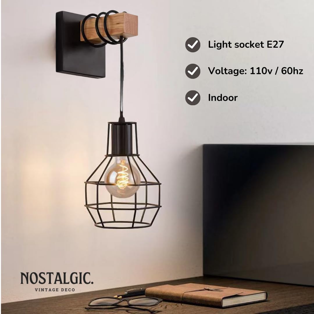 Foto 7 pulgar | Juego De Apliques De Pared Vintage Charm Industrial Black Metal Wood - Venta Internacional.