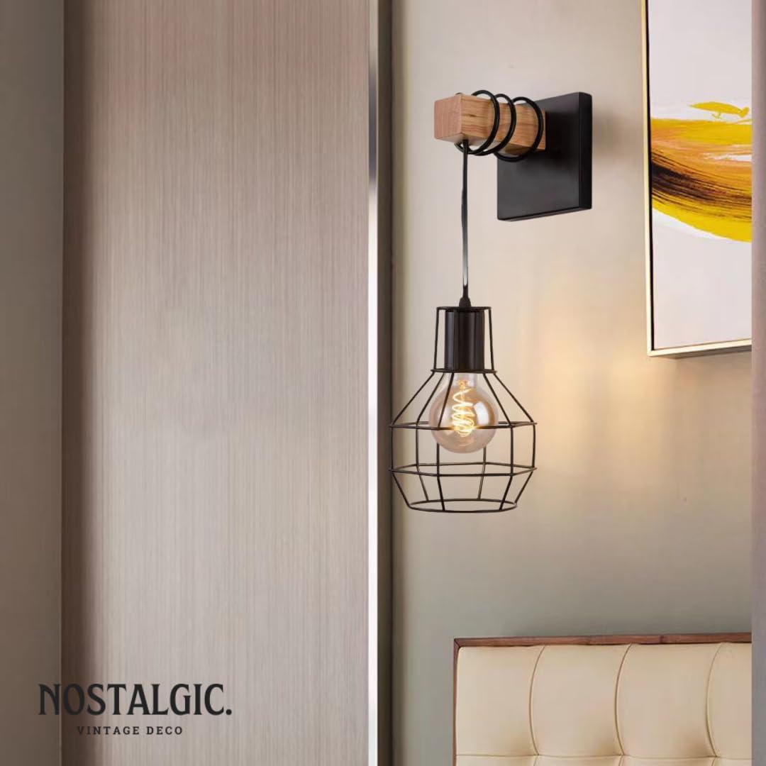 Foto 8 pulgar | Juego De Apliques De Pared Vintage Charm Industrial Black Metal Wood - Venta Internacional.