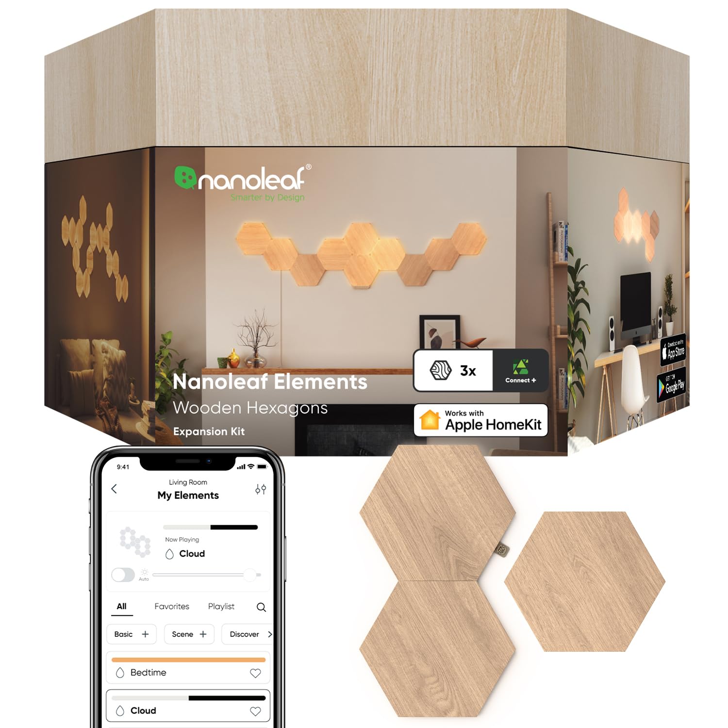Paquete De Expansión Nanoleaf Elements Con Forma De Hexágonos Con Aspecto De Madera - Venta Internacional.