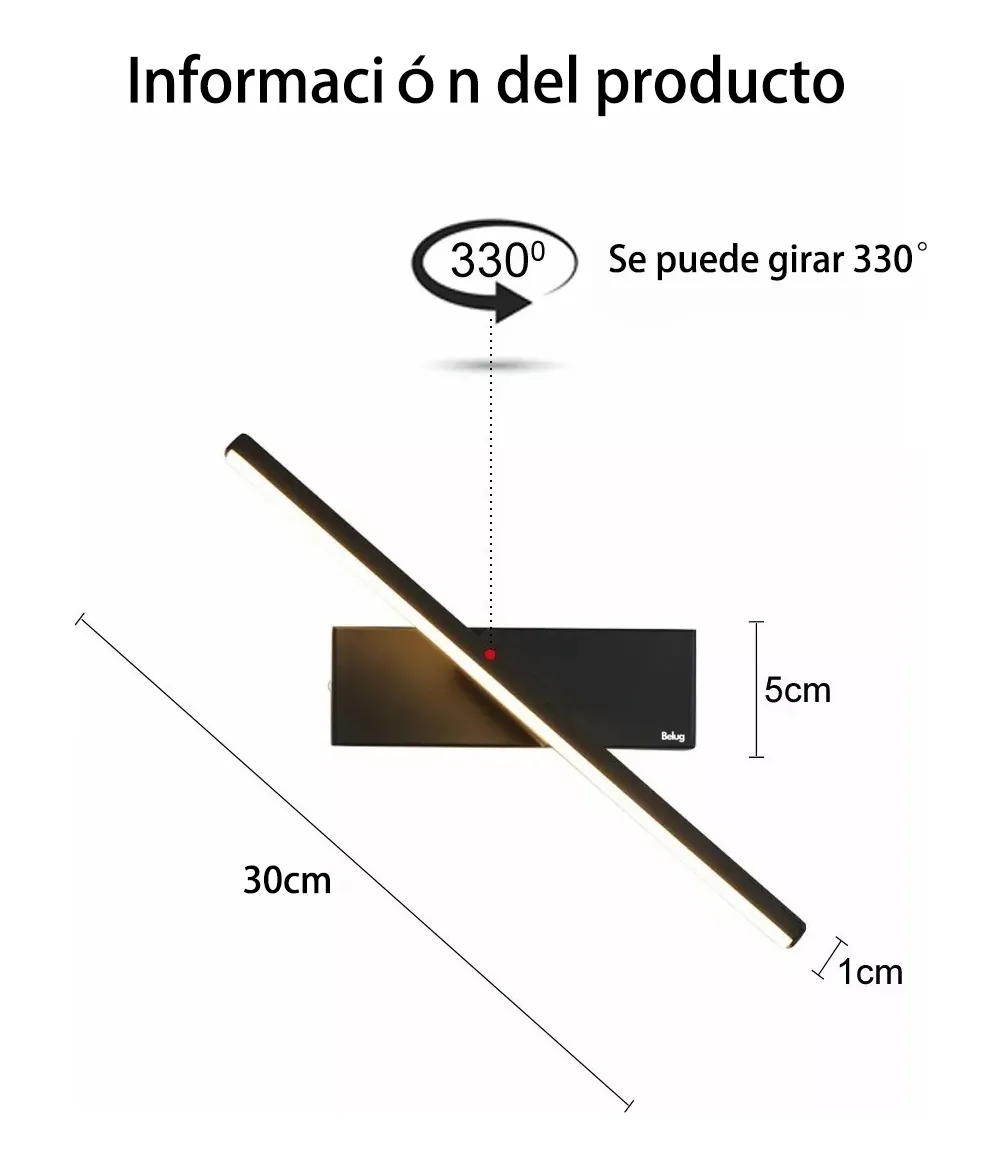 Foto 2 | Lámpara De Pared Belug Interiore Dormitorio Baño Lámpara De Noche Negro