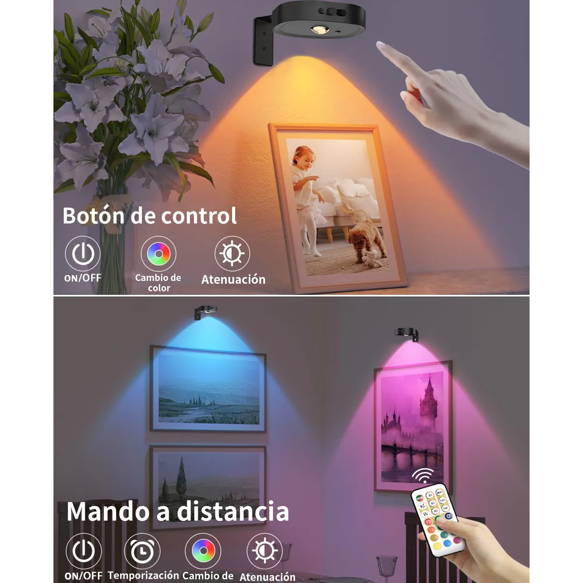 Foto 4 pulgar | Lámparas De Pared Inalámbricas Con Mando A Distancia 3 Pcs Eo Safe Imports Esi-20536 Negro
