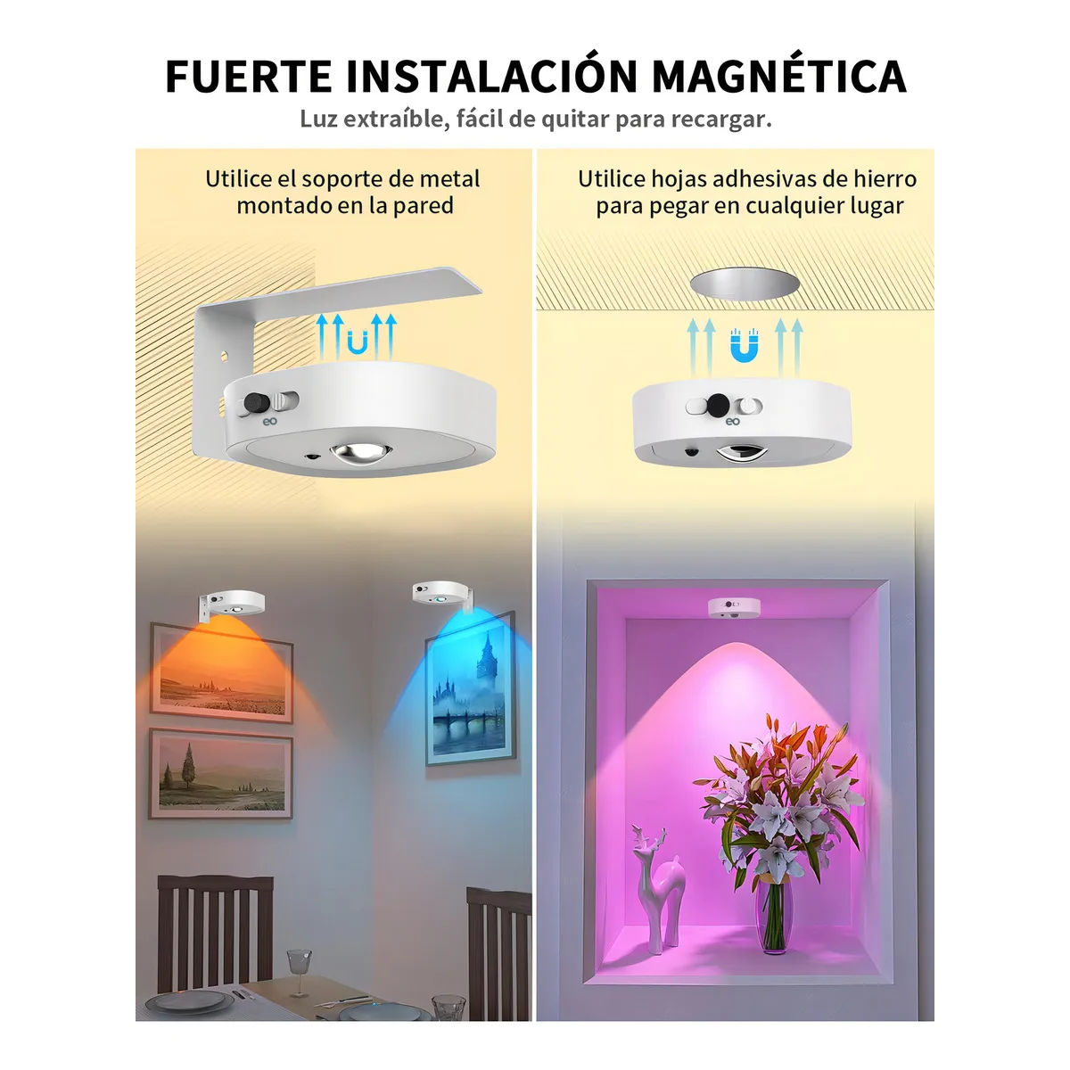 Foto 3 pulgar | Lámparas De Pared Inalámbricas Con Mando A Distancia 3 Pcs  Eo Safe Imports Esi-20535 Blanco
