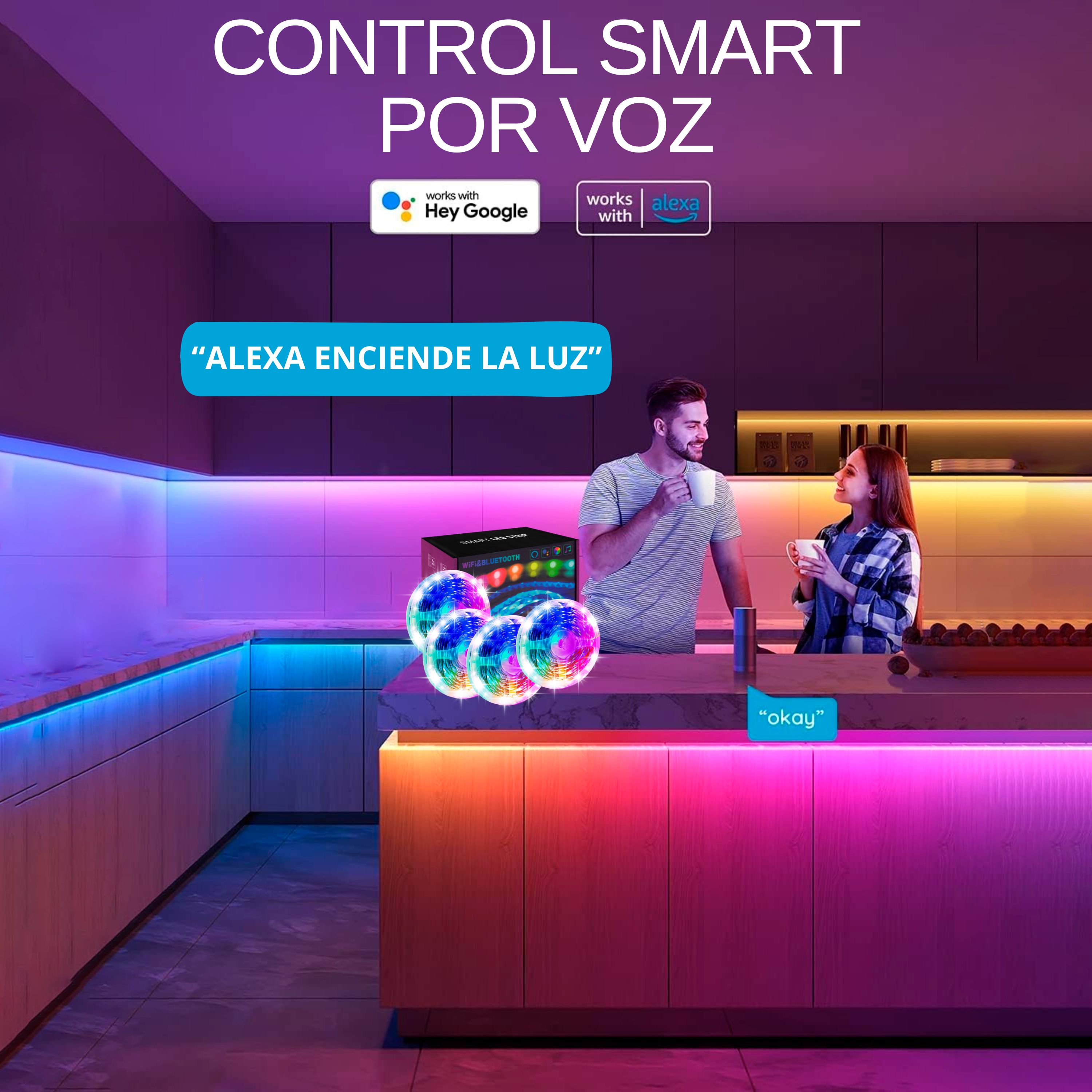 Foto 4 pulgar | Tira LED RGB Smart WiFi 20m con Control por Voz y Programación Inteligente