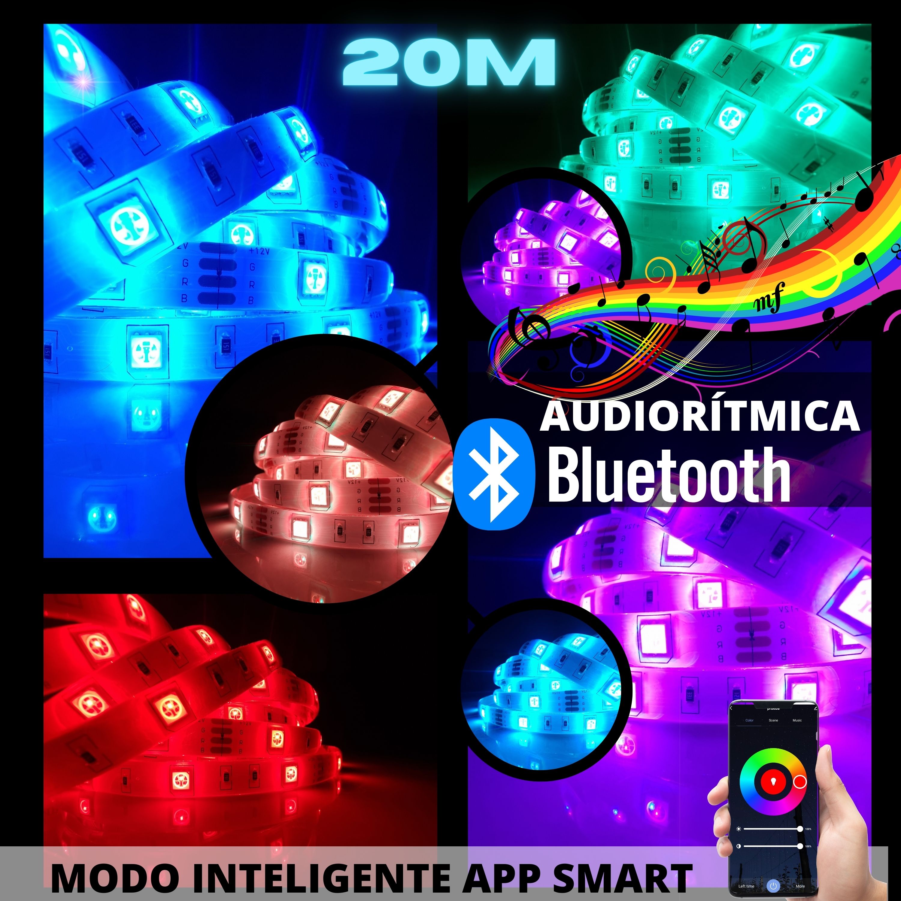 Foto 3 pulgar | Tira Led Rgb Bluetooth 20m (2x10m) Controlable Por App | Audiorítmica | Colores Pastel