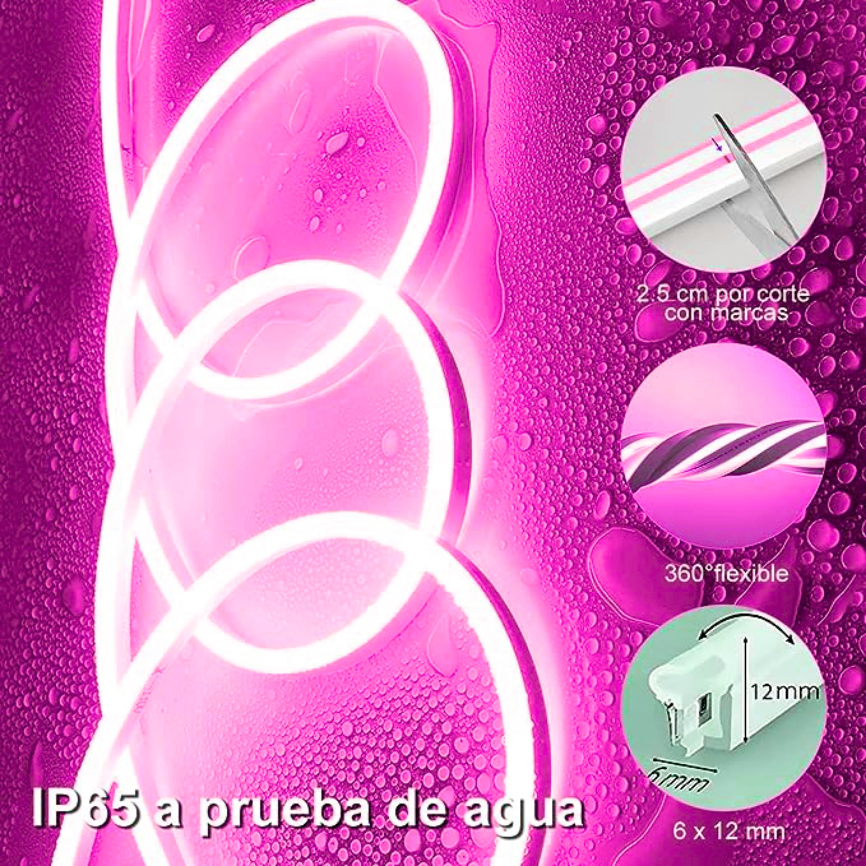 Foto 4 pulgar | Tira Led Neón Flex Unicolor Decorativa 5 Metros Con Fuente De Alimentación