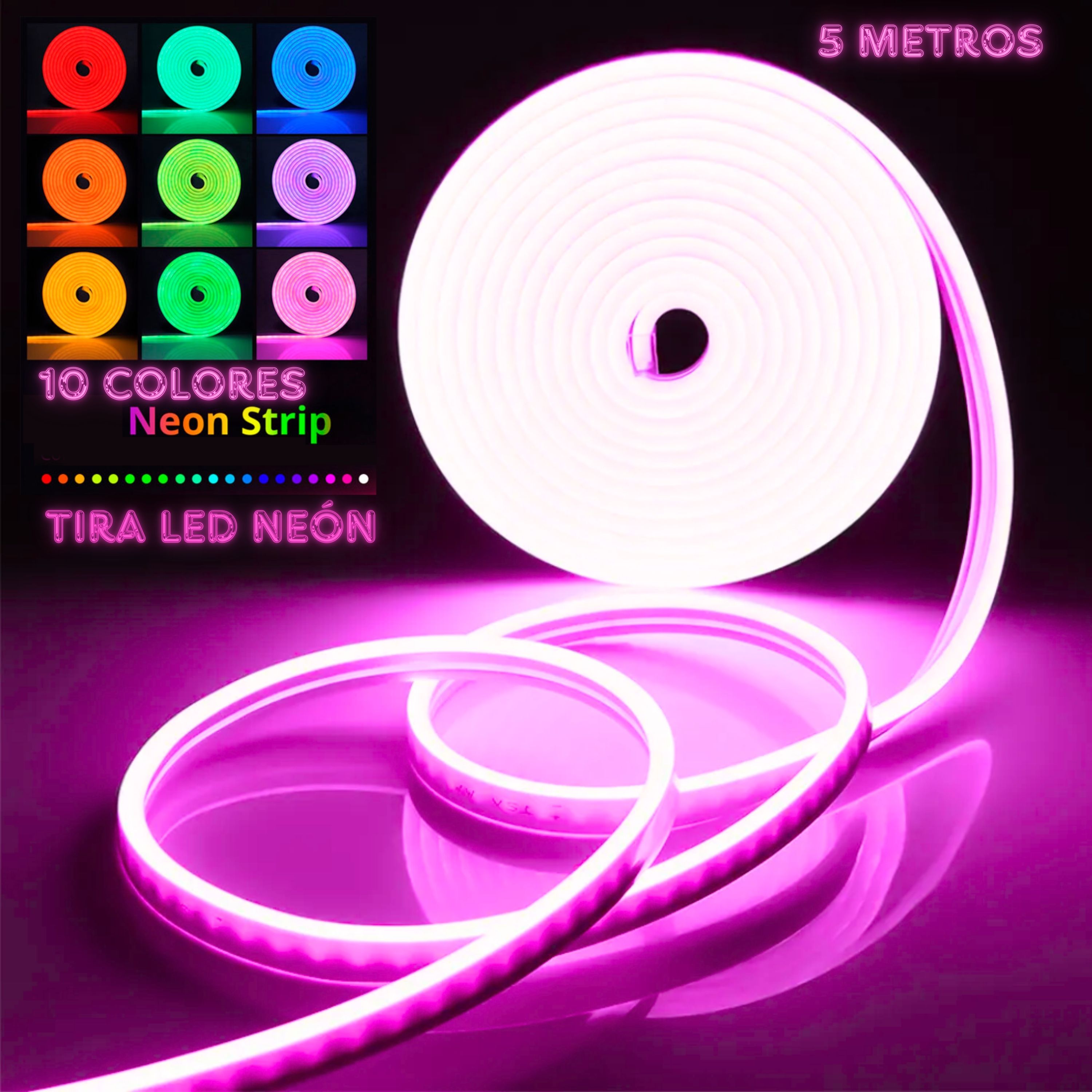 Foto 6 | Tira Led Neón Flex Unicolor Decorativa 5 Metros Con Fuente De Alimentación