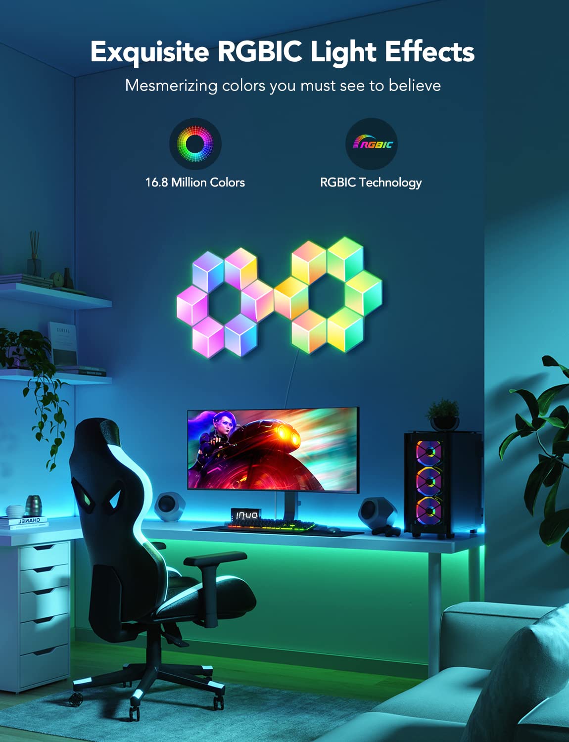 Foto 5 pulgar | Paneles De Iluminación Govee Glide Hexa Pro Rgbic 3d Con Sincronización De Música, Paquete De 10 - Venta Internacional