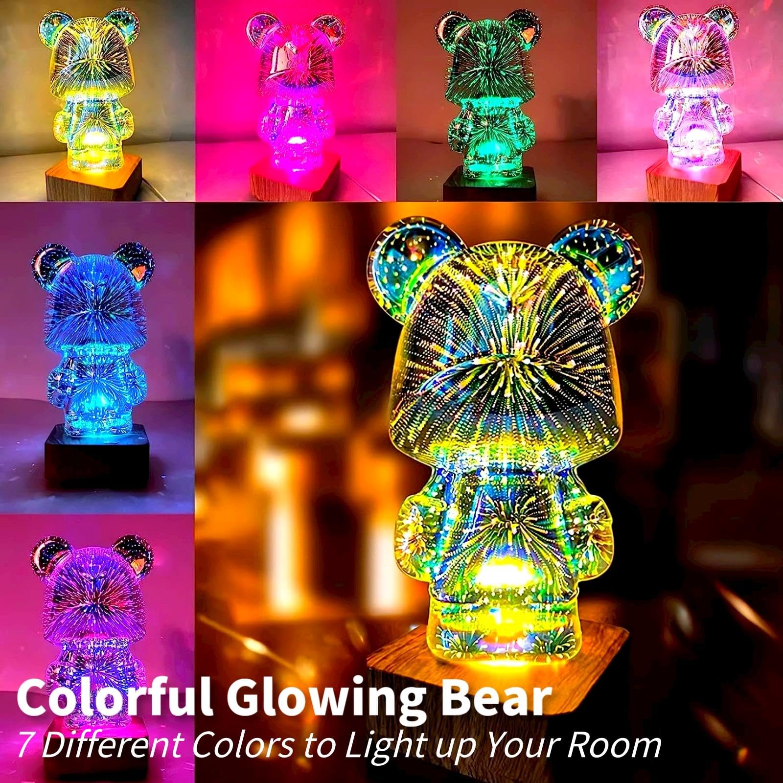 Foto 5 pulgar | Luz Nocturna Gzkpl Twinkle Bear 3d Para Fuegos Artificiales Que Cambian De Color - Venta Internacional.