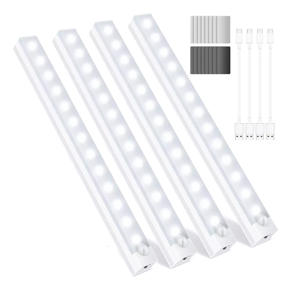 4 Lámparas de Pared Inteligentes Interior Led con Sensor 50cm Eo Safe Imports Esi-16565 Blancas