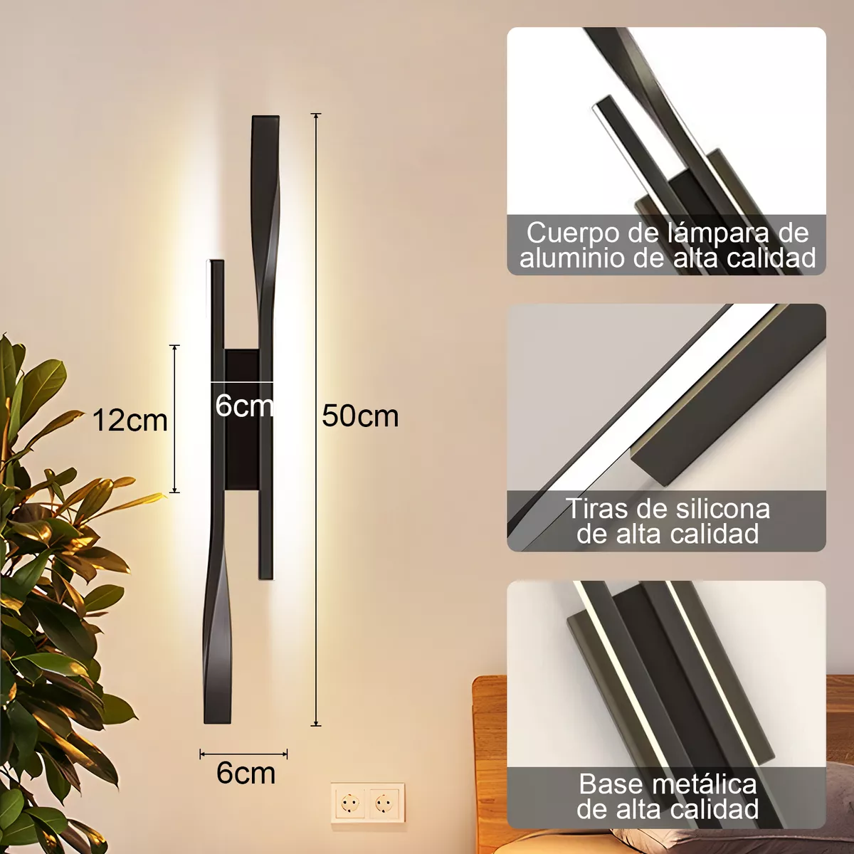 Foto 4 pulgar | Lámpara de Pared Luz Led Interior Eo Safe Imports Esi-16646 Negro