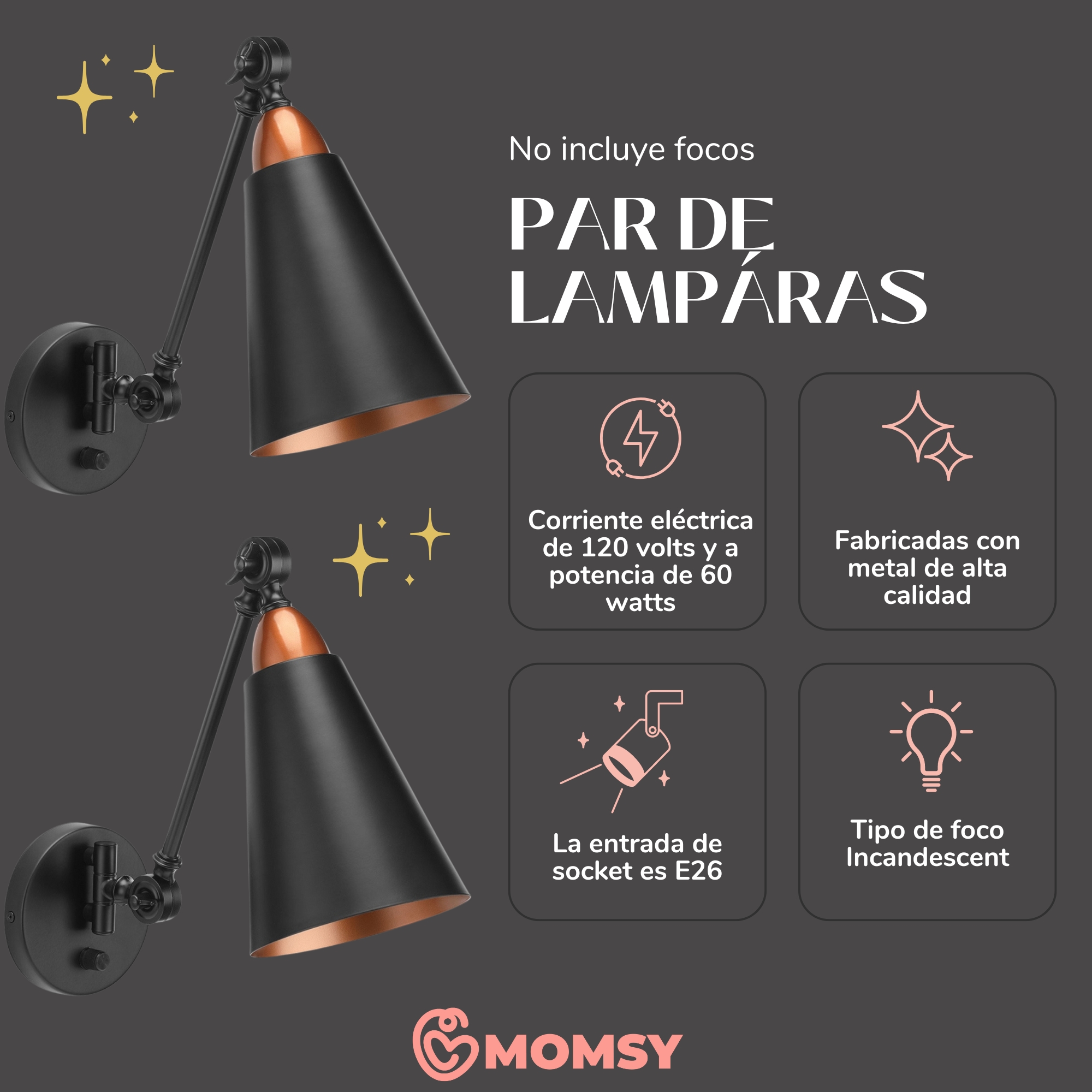 Foto 7 pulgar | Set de 2 Lamparas para Pared Calidad Premium Negro
