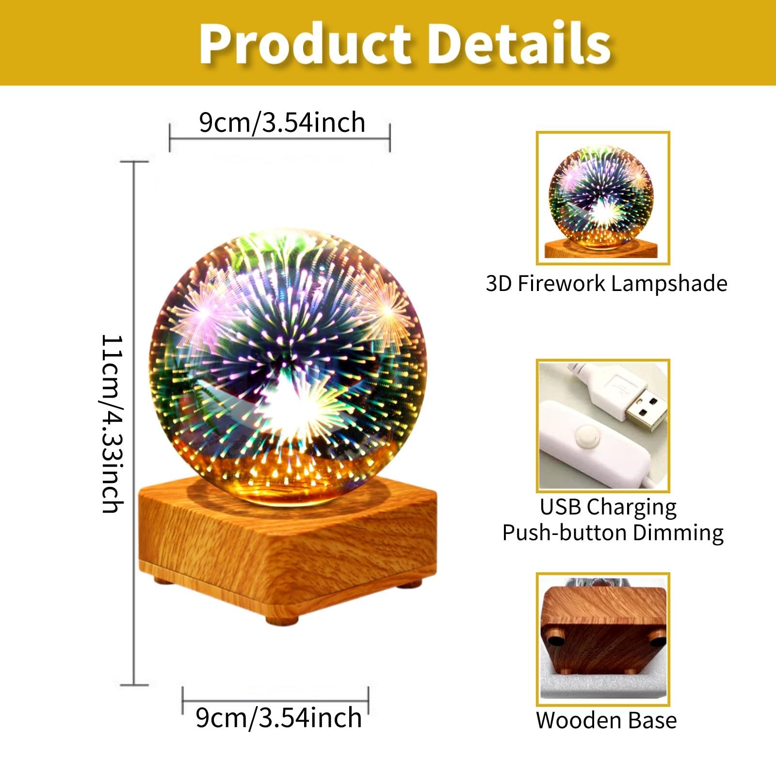 Foto 7 pulgar | Lámpara De Mesa Gzkpl Twinkle 3d Firework Ball Light Usb - Venta Internacional.