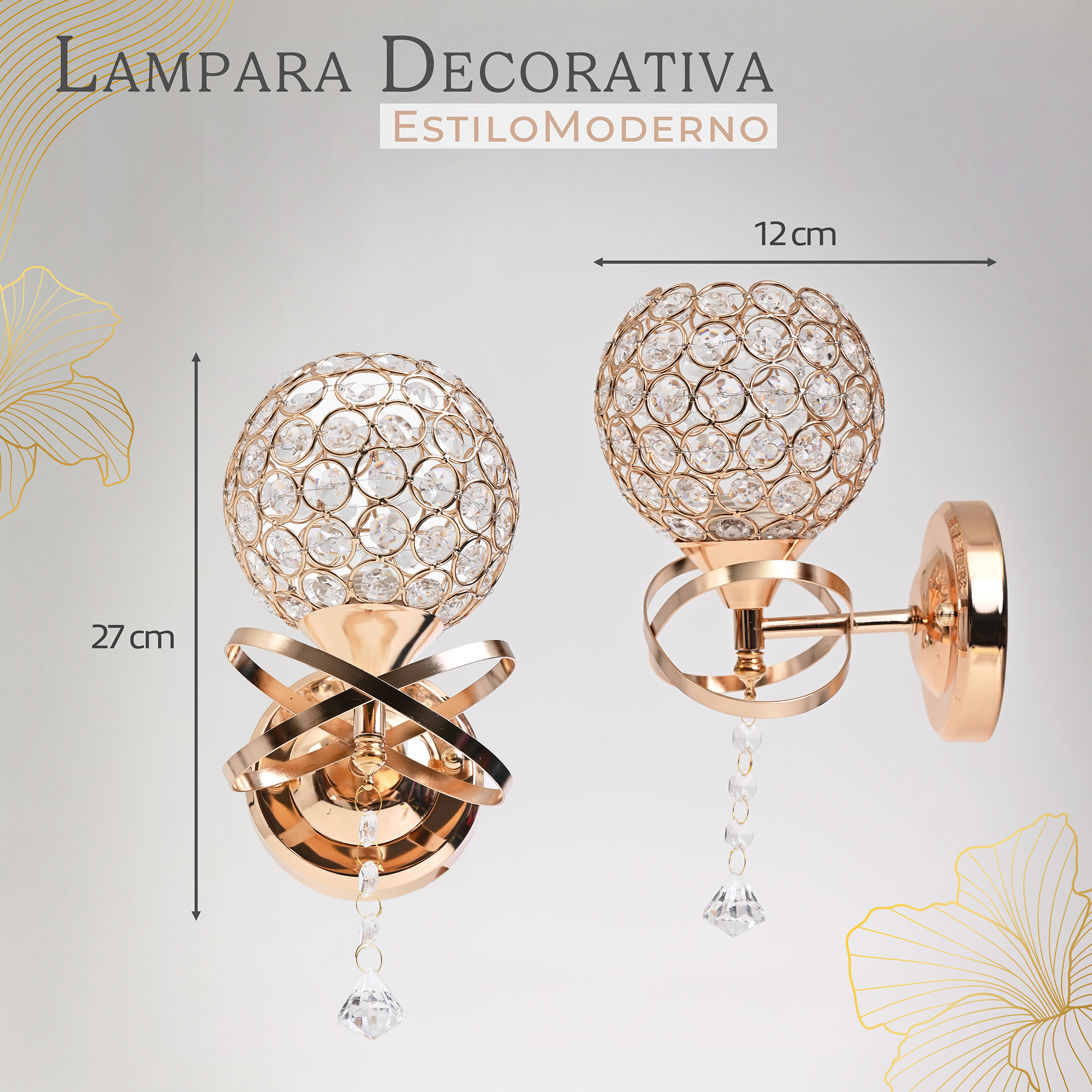 Foto 3 pulgar | Arbotante Moderno Cristal Oro