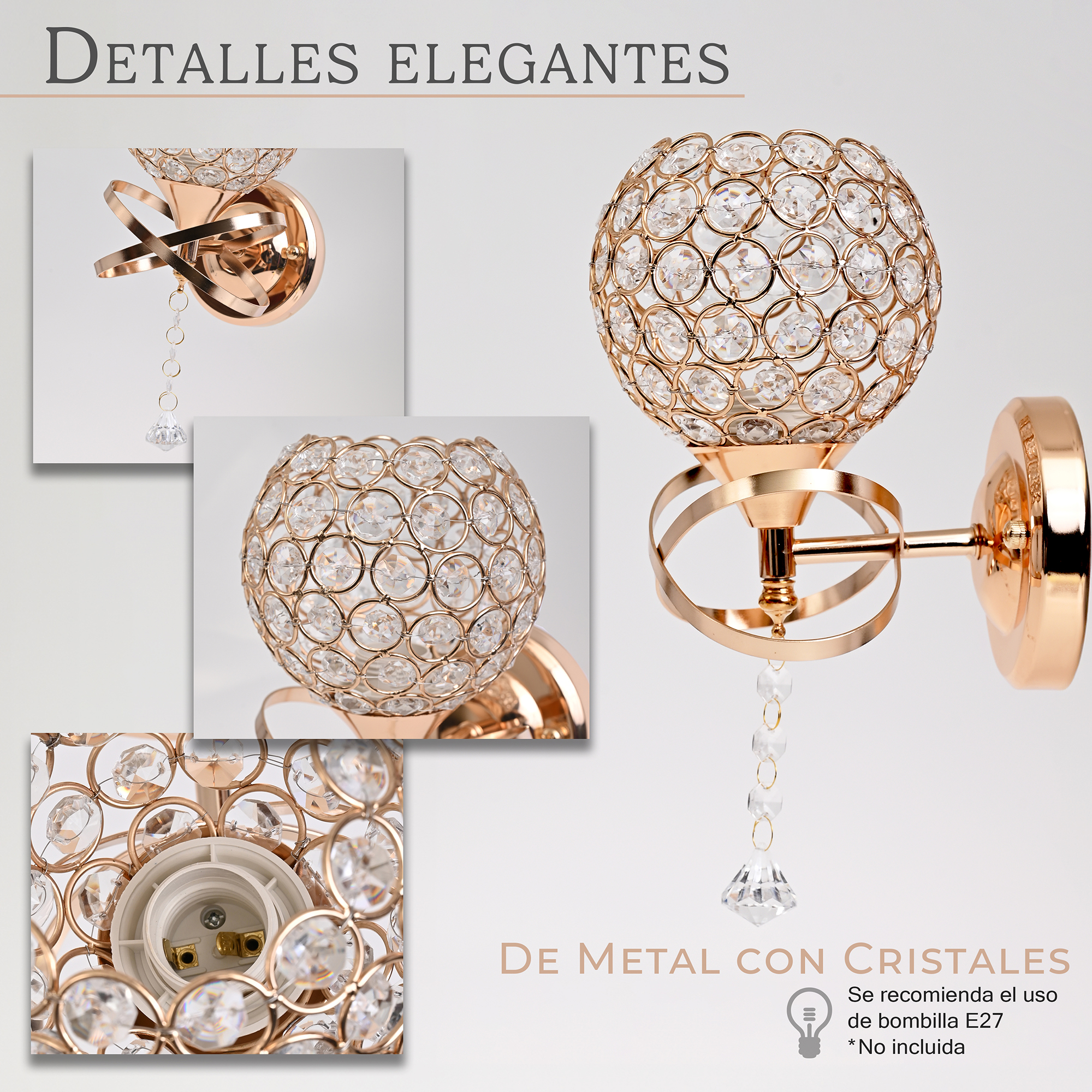 Foto 4 pulgar | Arbotante Moderno Cristal Oro