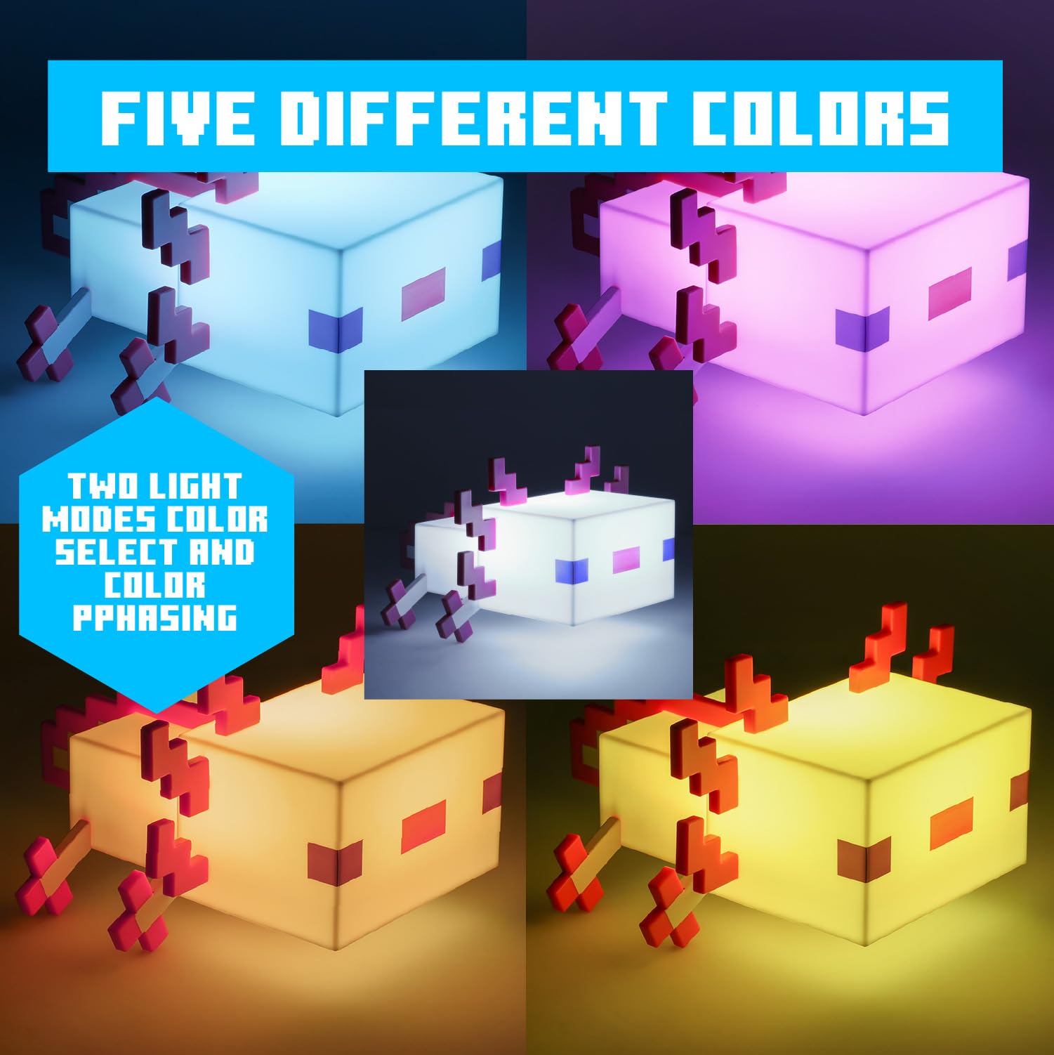 Foto 3 | Night Light Paladone Minecraft Axolotl Con 5 Modos De Color - Venta Internacional.