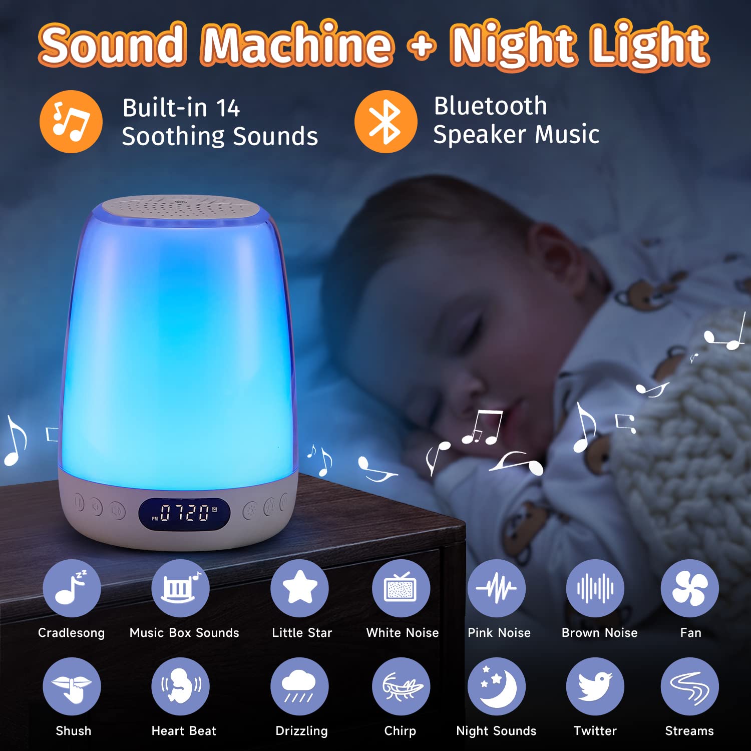 Foto 2 | Máquina De Sonido Baby Night Light One Fire Bluetooth 14 White Noise - Venta Internacional.
