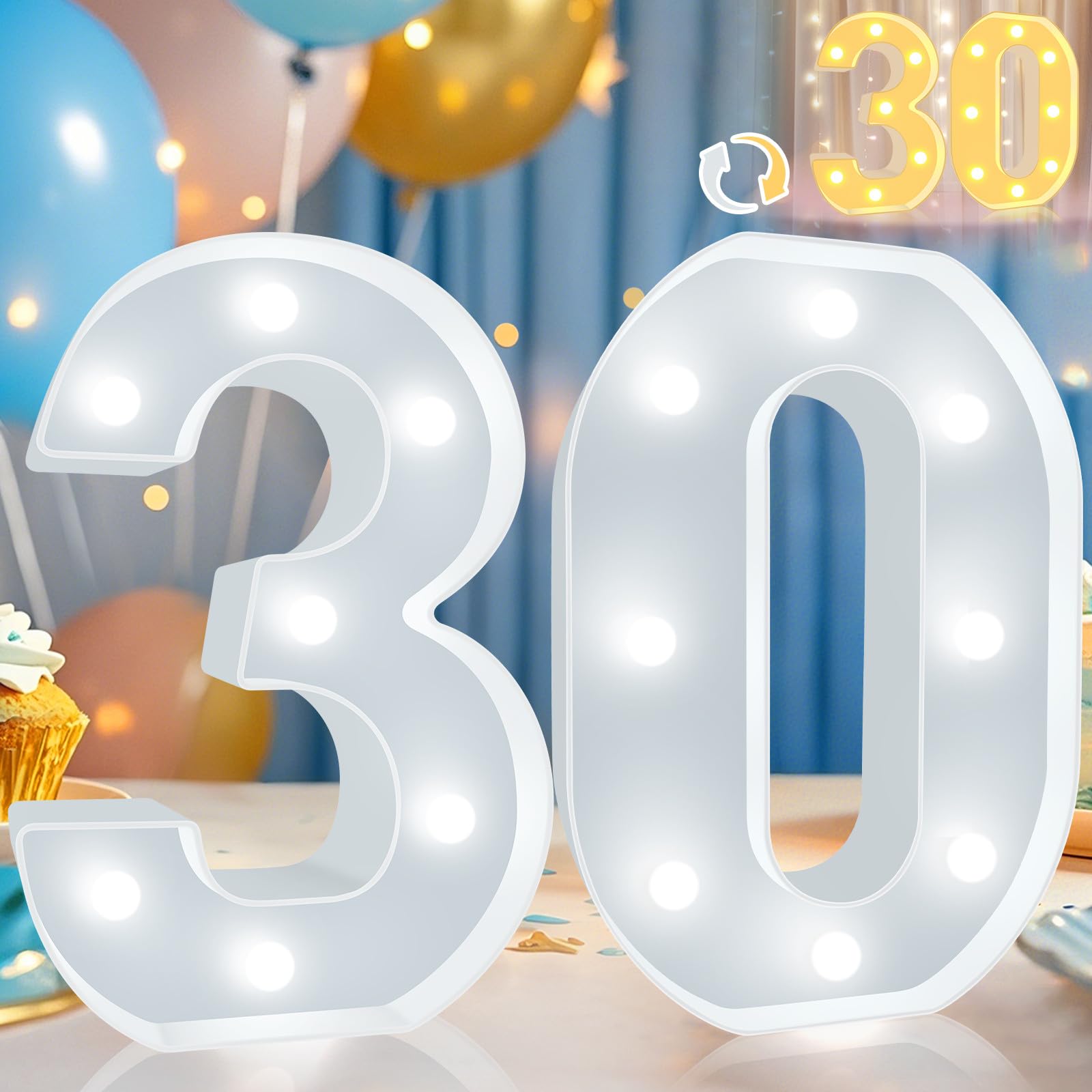 Foto 1 | Decoración Pooqla Con Iluminación Led Con Números 30 Para Fiesta De Cumpleaños - Venta Internacional.