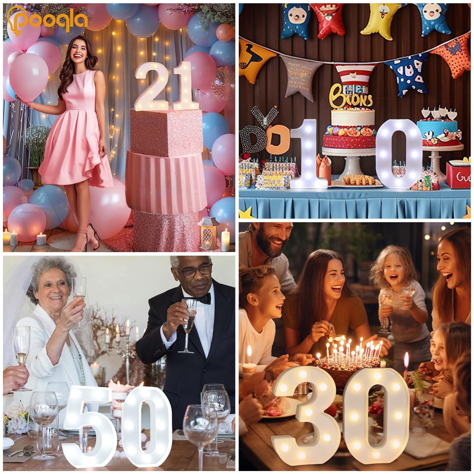 Foto 4 | Decoración Pooqla Con Iluminación Led Con Números 30 Para Fiesta De Cumpleaños - Venta Internacional.