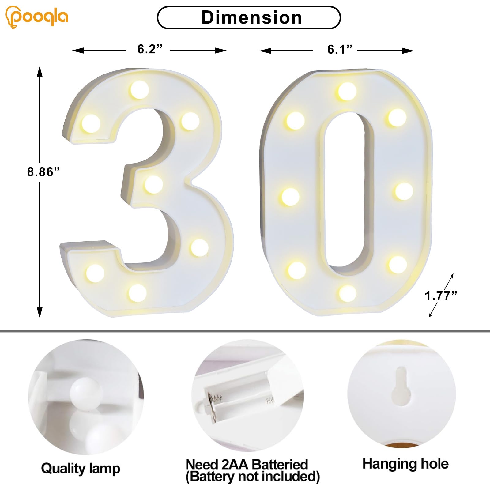 Foto 6 pulgar | Decoración Pooqla Con Iluminación Led Con Números 30 Para Fiesta De Cumpleaños - Venta Internacional.