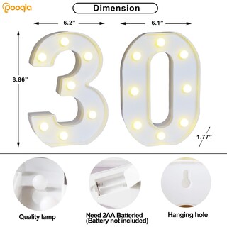 Foto 5 | Decoración Pooqla Con Iluminación Led Con Números 30 Para Fiesta De Cumpleaños - Venta Internacional.