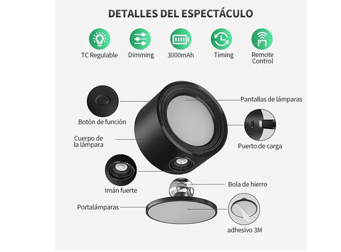 Foto 3 pulgar | Lámpara De Pared Xtellar Recargable Usb Con Luz Rotativa 360° De Brillo Variable