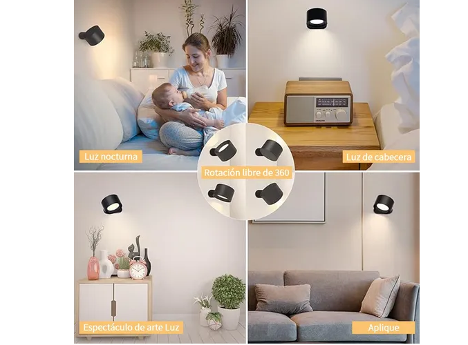 Foto 5 pulgar | Lámpara De Pared Xtellar Recargable Usb Con Luz Rotativa 360° De Brillo Variable