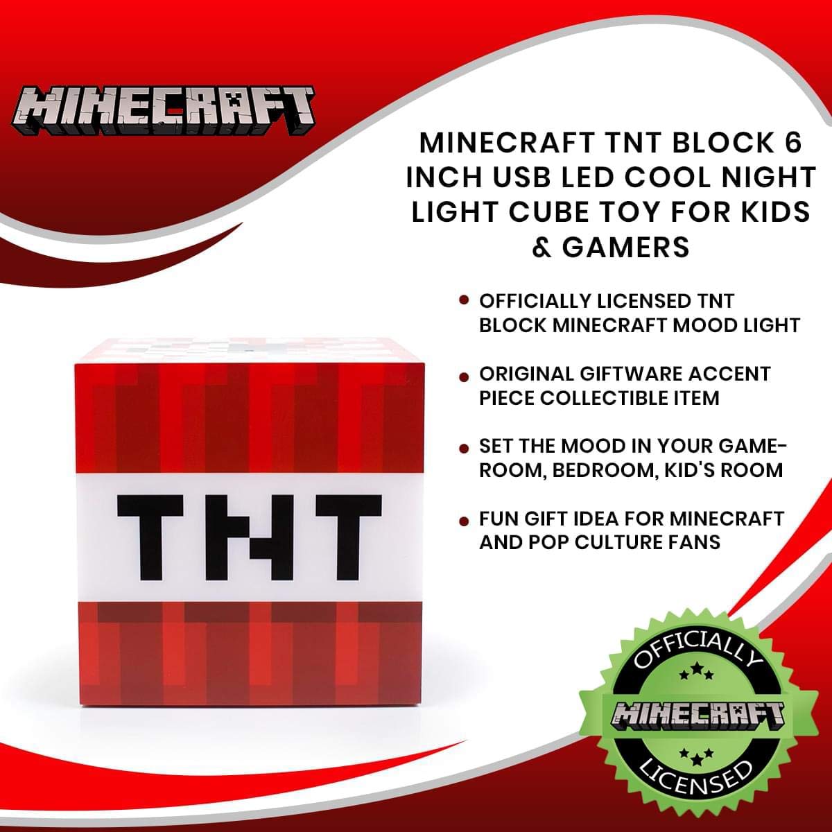 Foto 7 | Night Light Minecraft Tnt Block 15 Cm Usb Led Para Todas Las Edades - Venta Internacional.