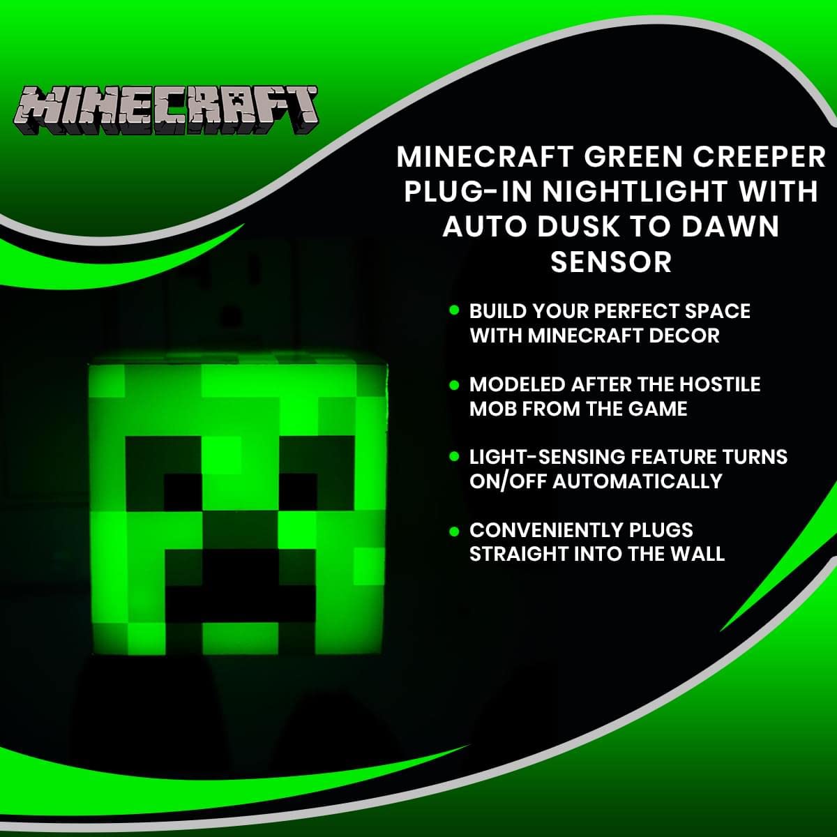 Foto 8 pulgar | Luz Nocturna Minecraft Green Creeper Con Sensor Automático De Luz Led - Venta Internacional.