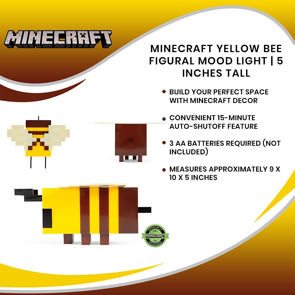 Foto 8 pulgar | Figura De Abeja Amarilla De Minecraft De Mood Light  13 Cm De Altura - Venta Internacional.