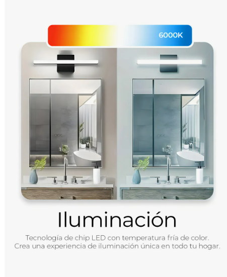 Foto 3 pulgar | Lámpara Para Espejo De Baño Moderna Con Luz Led Blanca 24w Estructura Negro