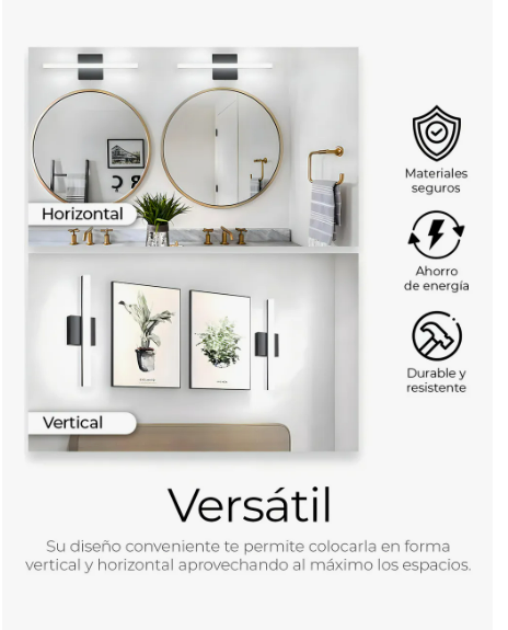 Foto 4 pulgar | Lámpara Para Espejo De Baño Moderna Con Luz Led Blanca 24w Estructura Negro