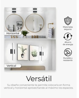 Foto 3 | Lámpara Para Espejo De Baño Moderna Con Luz Led Blanca 24w Estructura Negro