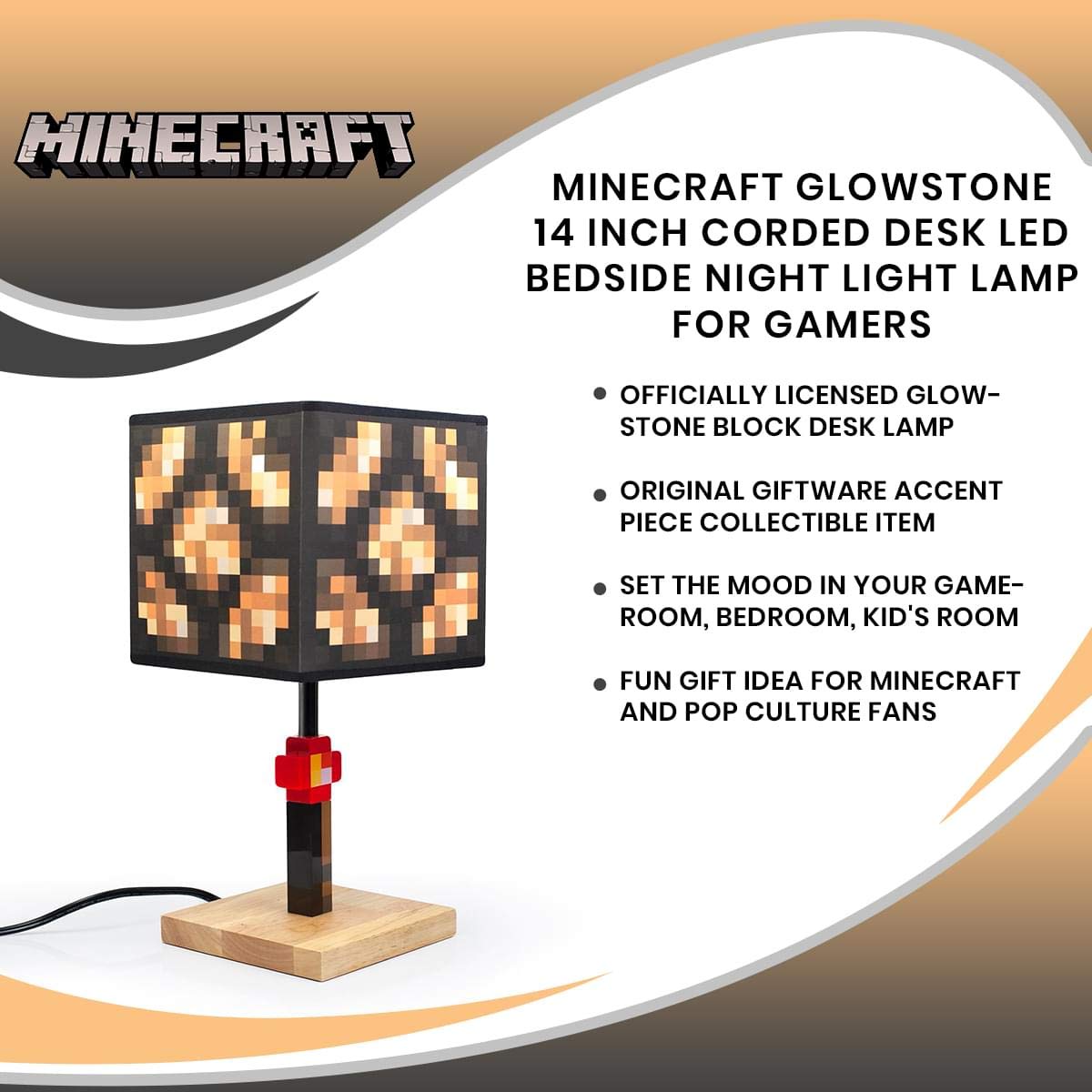 Foto 7 | Lámpara De Escritorio Minecraft Glowstone Block De 36 Cm Con Cable  Luz Nocturna Led - Venta Internacional.