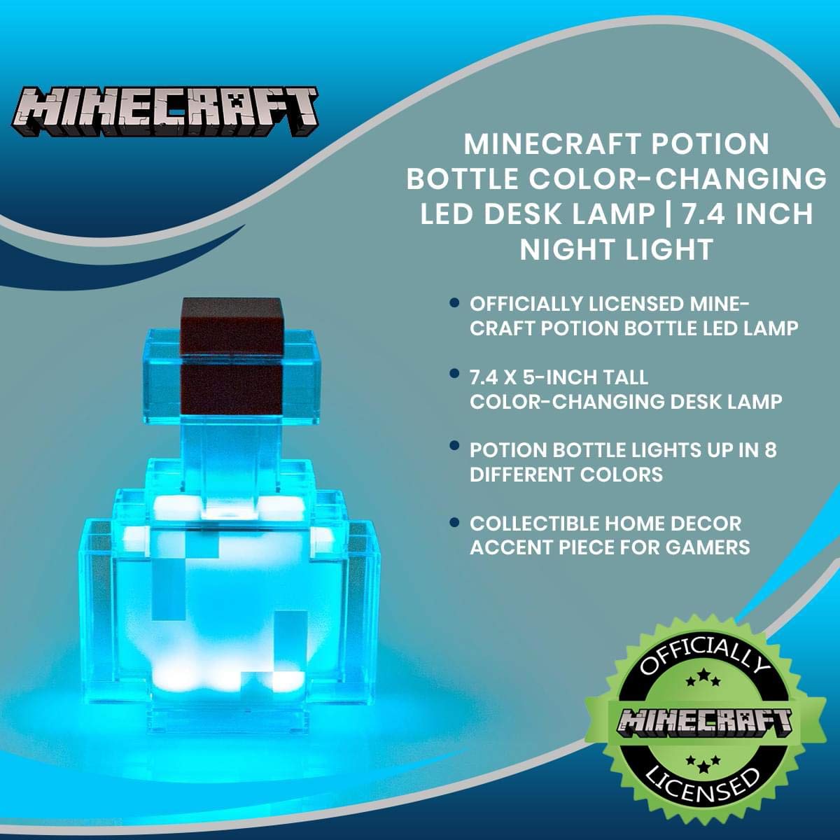 Foto 7 | Lámpara De Escritorio Con Forma De Botella De Poción De Minecraft  Led Que Cambia De Color  18 Cm - Venta Internaciona