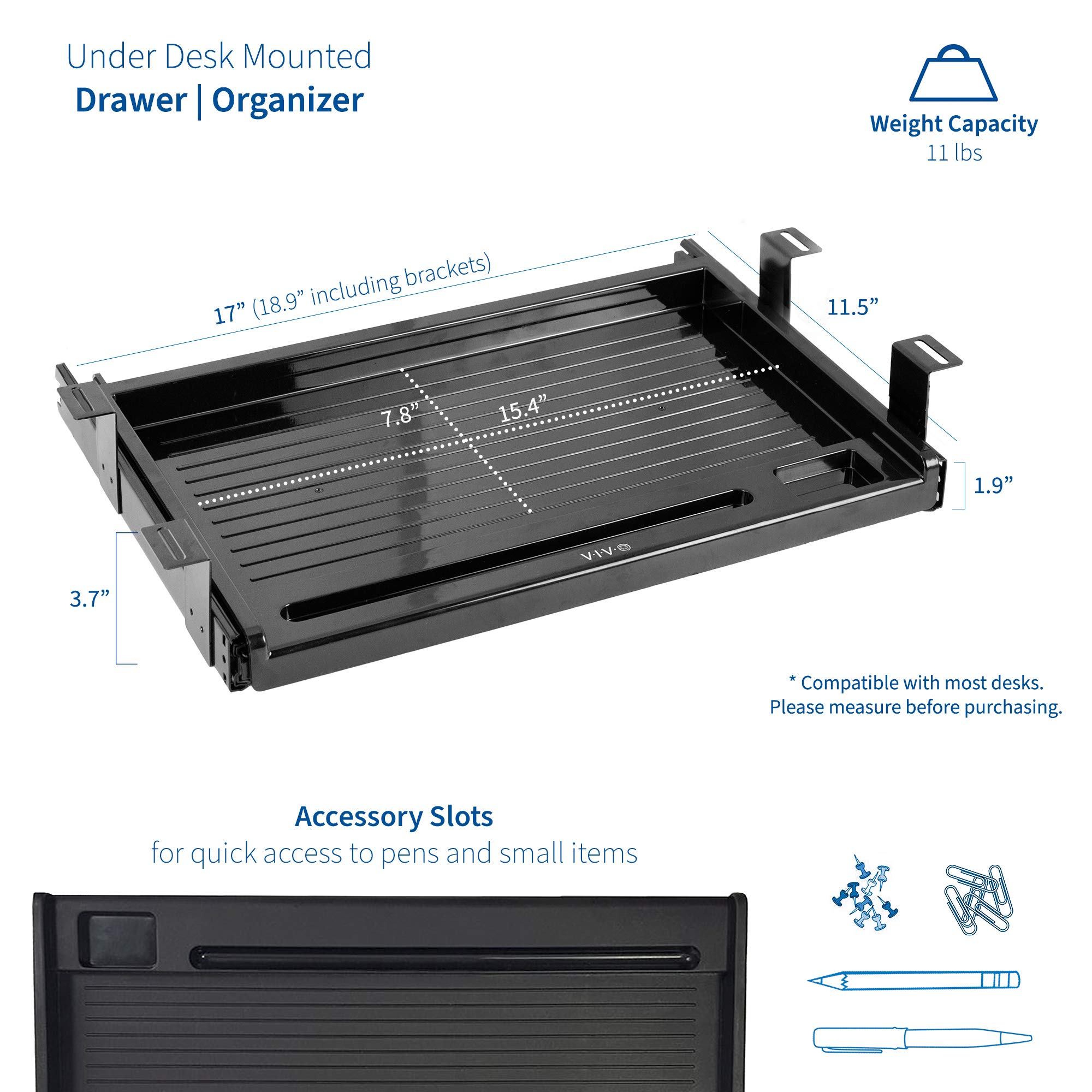 Foto 3 pulgar | Cajón Para Lápices Vivo Desk-ac04d Para Debajo Del Escritorio, 43 Cm, Acero Negro - Venta Internacional.
