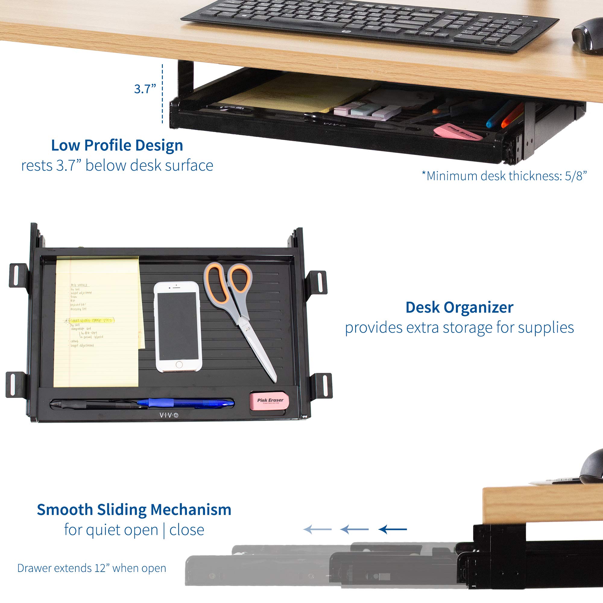 Foto 4 pulgar | Cajón Para Lápices Vivo Desk-ac04d Para Debajo Del Escritorio, 43 Cm, Acero Negro - Venta Internacional.