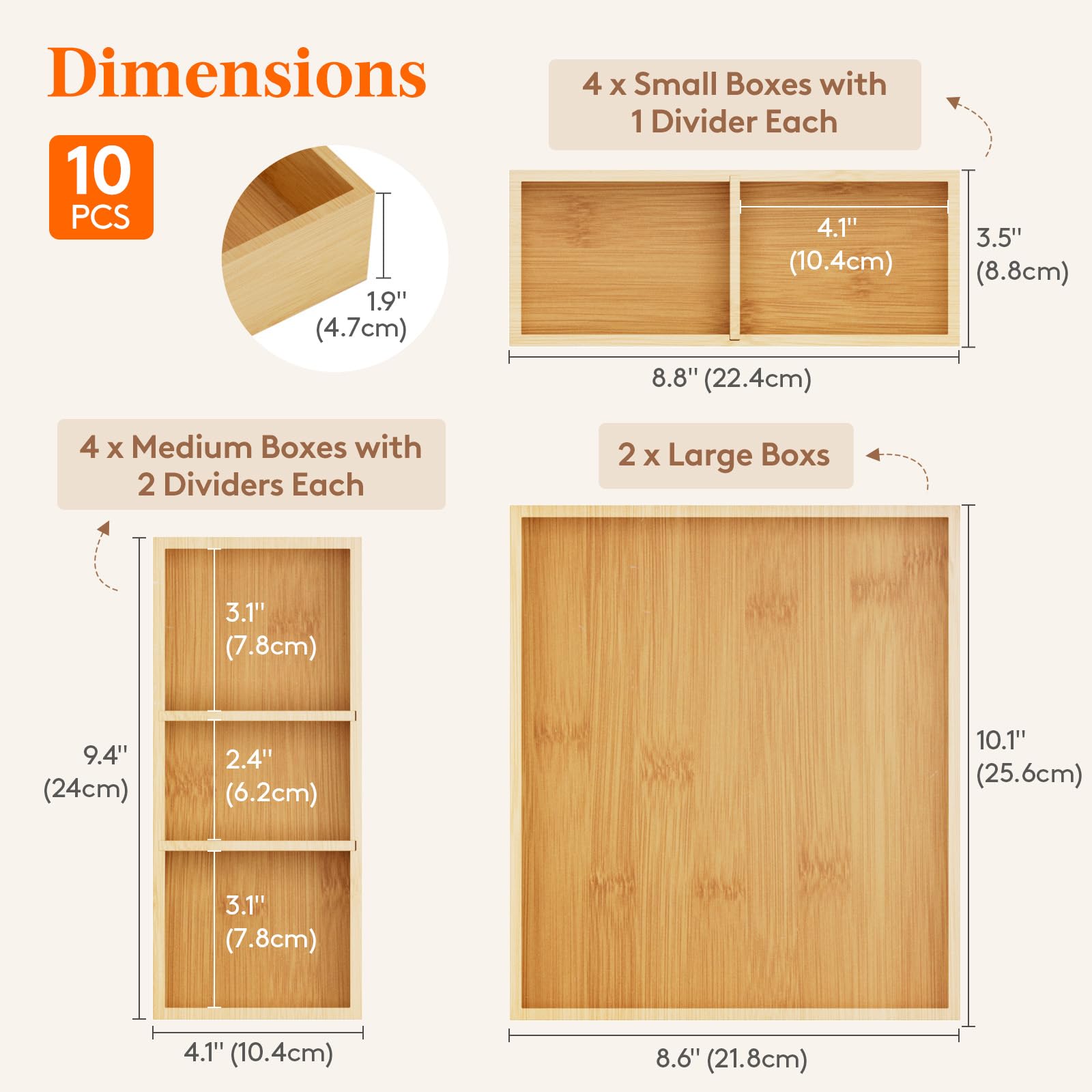Foto 2 | Organizadores De Cajones Lifewit, Paquete De 10 Con 12 Insertos De Madera De Bambú - Venta Internacional.