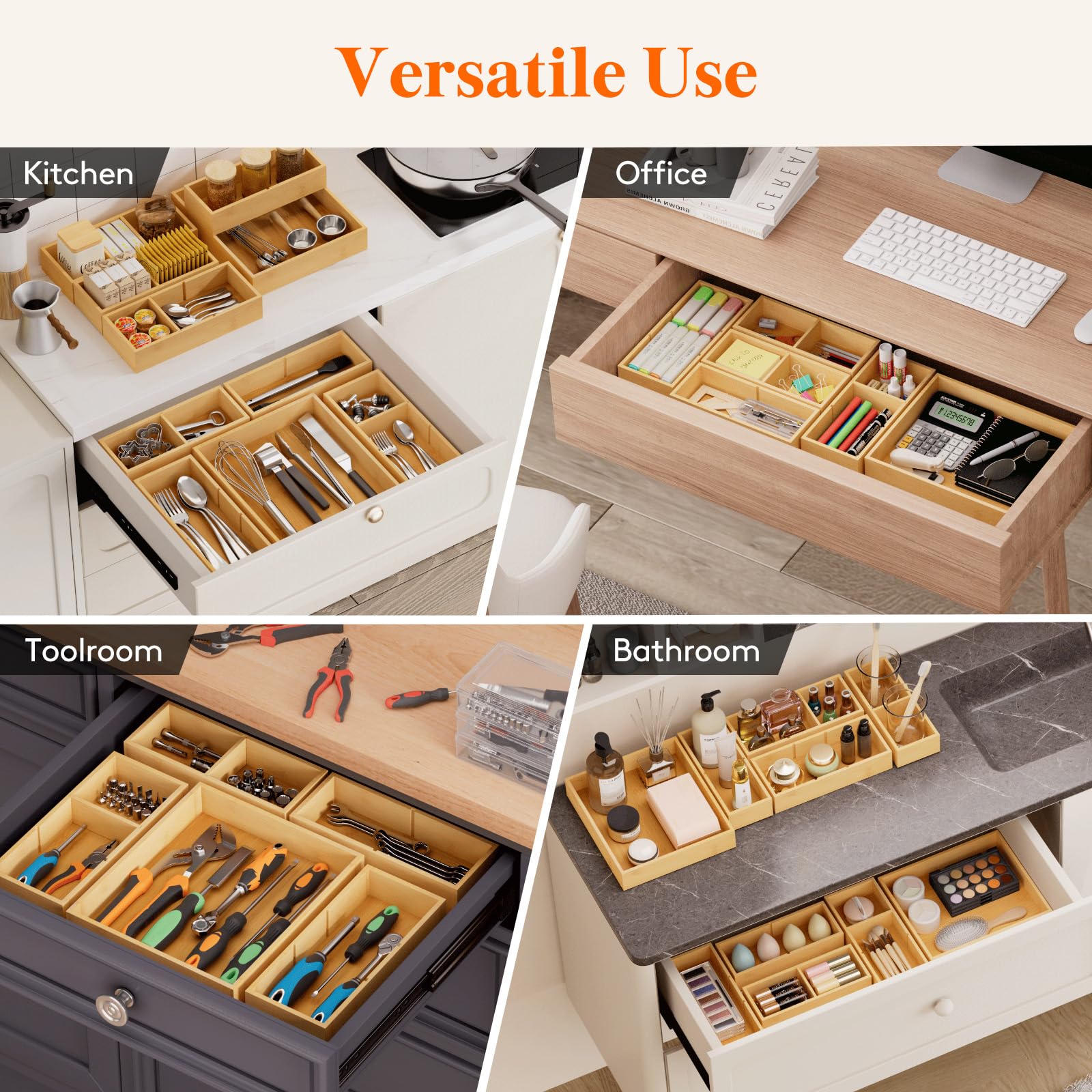 Foto 6 | Organizadores De Cajones Lifewit, Paquete De 10 Con 12 Insertos De Madera De Bambú - Venta Internacional.