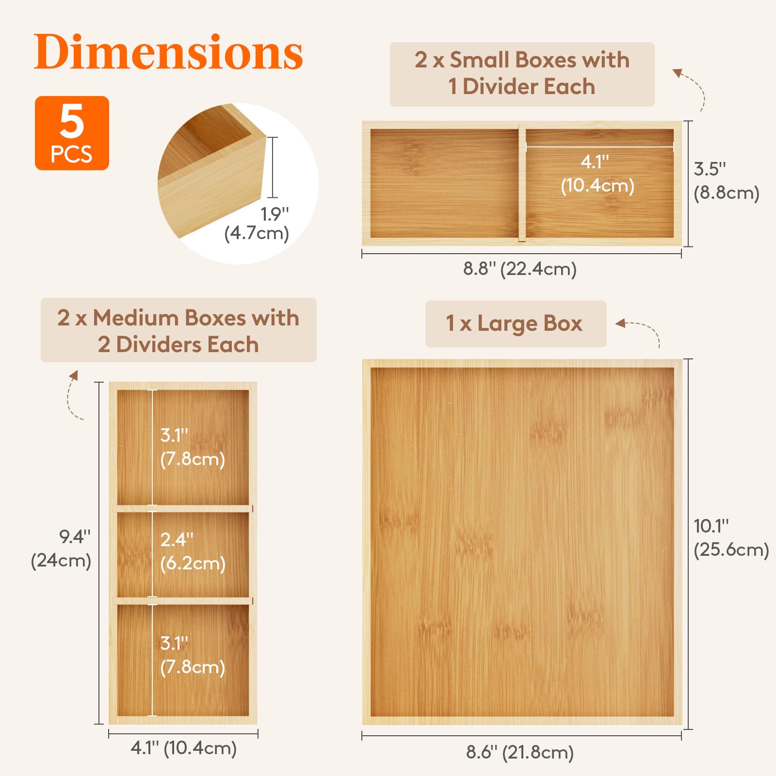 Foto 2 | Organizadores De Cajones Lifewit, Paquete De 5 Con 6 Insertos De Madera De Bambú - Venta Internacional.