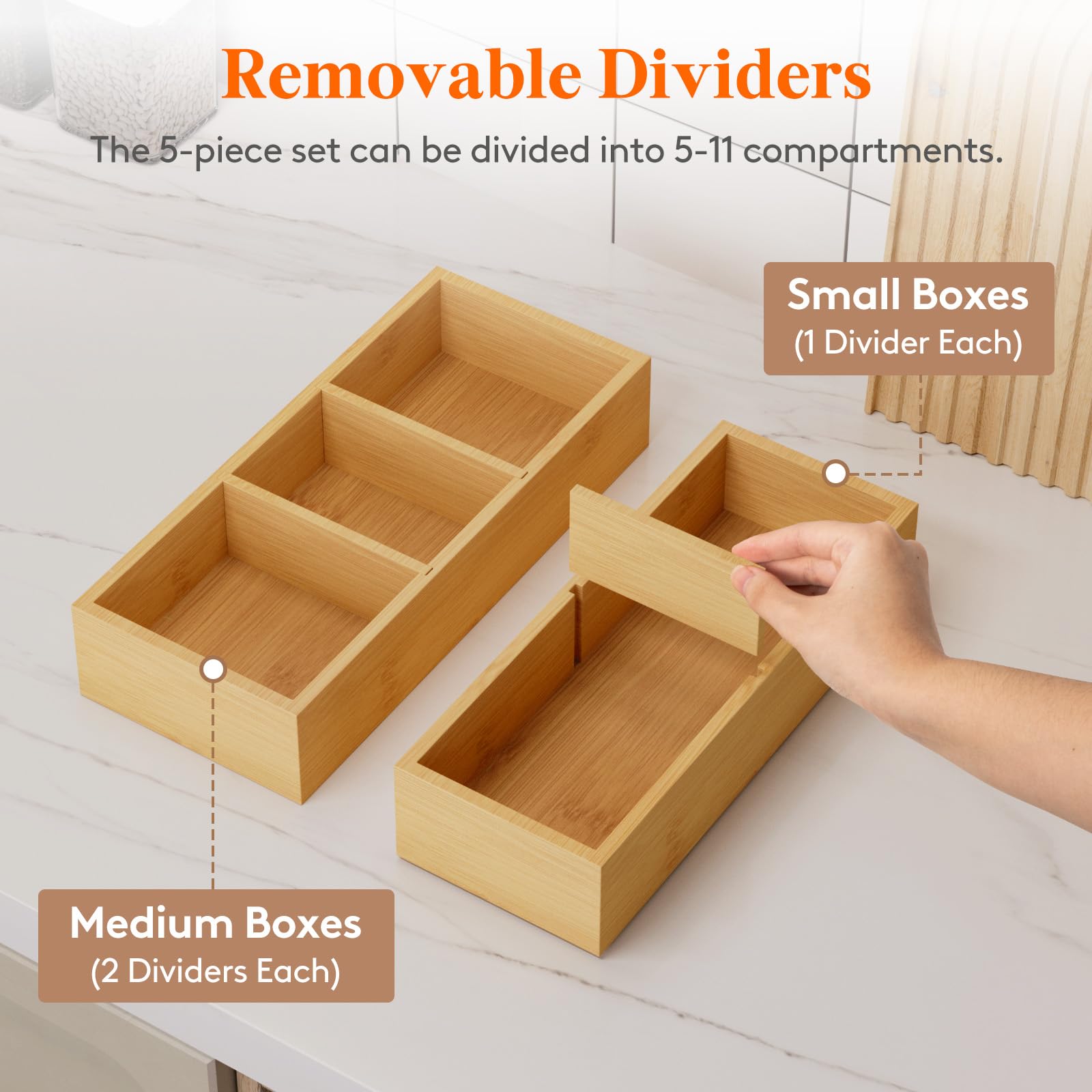 Foto 4 | Organizadores De Cajones Lifewit, Paquete De 5 Con 6 Insertos De Madera De Bambú - Venta Internacional.