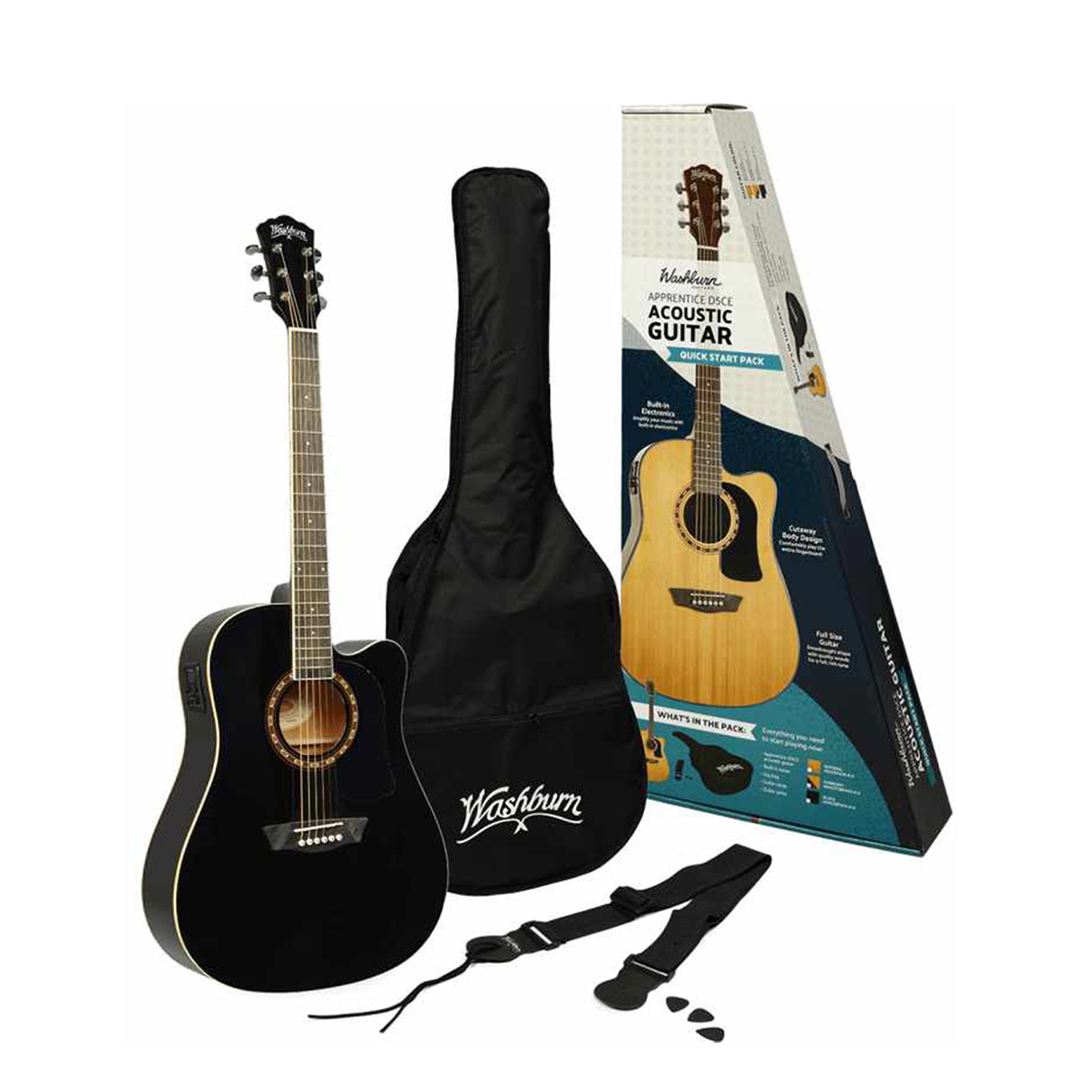 Guitarra Acústica Washburn Guitars Ad5cepack color Negro