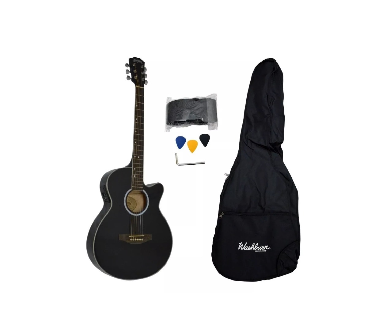 Guitarra Electroacústica Washburn Guitars Wa45cepak Negra con Funda $3,268