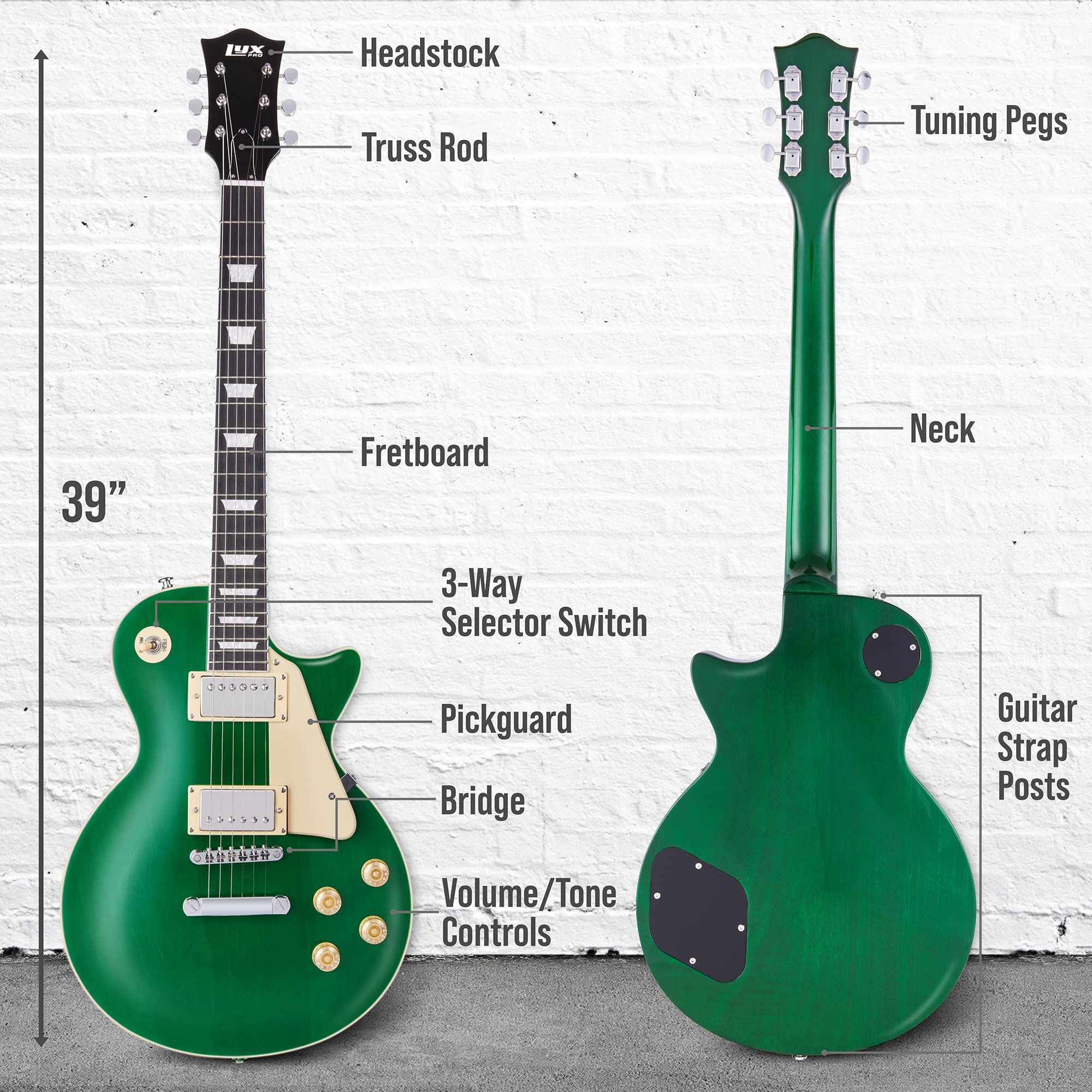Foto 7 pulgar | Guitarra Eléctrica Lyxpro Sb Series Lp Style 39'' Verde - Venta Internacional.